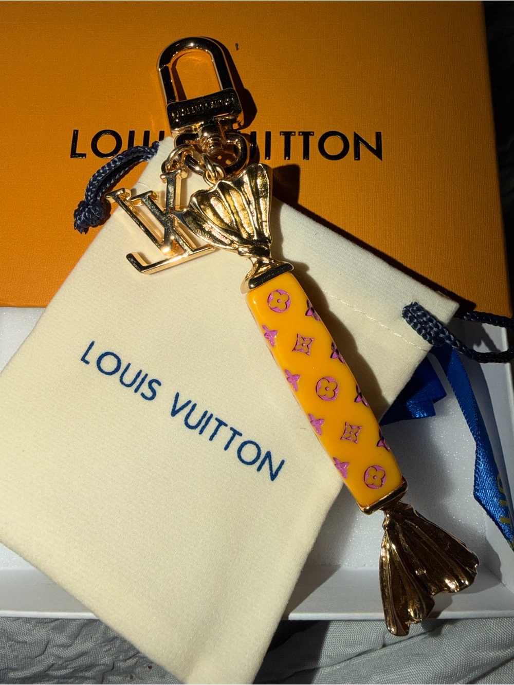 Gold-Tone Logo Charm Candy Keychain